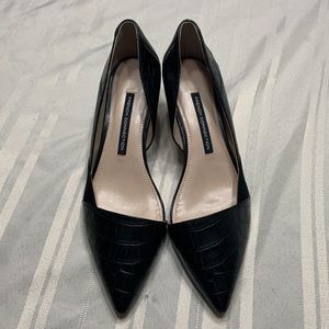 French Connection Black Croc-Embossed Pointed Toe Heels
